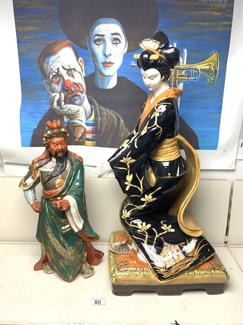 TWO CERAMIC PORCELAIN CHINESE AND JAPANESE FIGURES LARGEST A/F 72CM