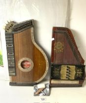 TWO 19TH-CENTURY CONTINENTAL ZITHERS, ONE WITH MOTHER OF PEARL INLAY; THE LARGEST 58CM