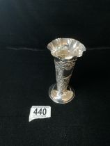 LATE VICTORIAN HALLMARKED SILVER EMBOSSED TRUMPET-SHAPED VASE, CHESTER DATED 1900 BY JAMES