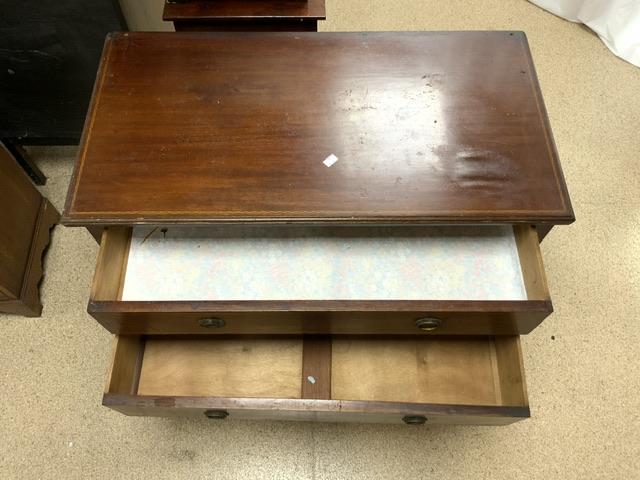 MAHOGANY TWO DRAW CHEST WITH A SMALL TWO SHELF UNIT WITH BOBBIN SUPPORTS ALSO MID-CENTURY SINGLE - Image 5 of 5