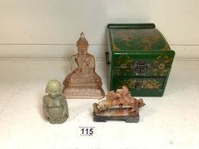 MIXED CHINESE ITEMS SOAPSTONE, SMALL VANITY BOX AND MORE