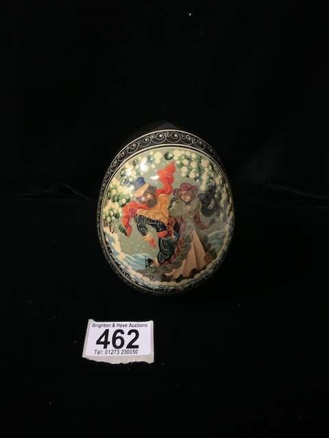 BLACK LACQUERED HAND PAINTED RUSSIAN EASTER EGG MARKED FOKINA 99 13CM