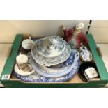 MIXED COLLECTION OF PORCELAIN AND CERAMICS INCLUDING A HALLMARKED SILVER TOP PILL BOX , MR
