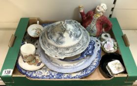 MIXED COLLECTION OF PORCELAIN AND CERAMICS INCLUDING A HALLMARKED SILVER TOP PILL BOX , MR