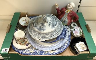 MIXED COLLECTION OF PORCELAIN AND CERAMICS INCLUDING A HALLMARKED SILVER TOP PILL BOX , MR