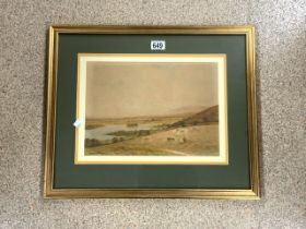 GEORGE OYSTON 1860-1937 (ENGLAND) SIGNED WATERCOLOUR DATED 1925 SHEEP ON THE HILLS FRAMED AND GLAZED