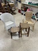 FOUR VINTAGE CHAIRS AND STOOLS