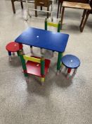 CHILDRENS TABLE WITH TWO MATCHING CHAIRS THEMED AS PENCILS