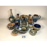 SMALL DOULTON LAMBETH GLAZED POTTERY JUGS, BOWLS AND VASES INCLUDES ART NOUVEAU FIFTEEN PIECES