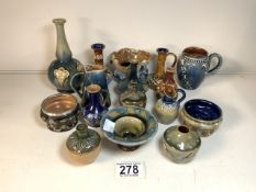 SMALL DOULTON LAMBETH GLAZED POTTERY JUGS, BOWLS AND VASES INCLUDES ART NOUVEAU FIFTEEN PIECES