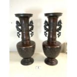 PAIR OF BRONZE JAPANESE VASES, 38.5CM.