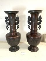 PAIR OF BRONZE JAPANESE VASES, 38.5CM.