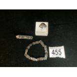 NEILLO SILVER RING AND BRACELET AND TIE PIN