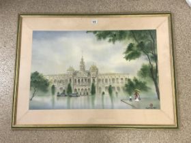 NGUYEN NHU KNOI SIGNED WATERCOLOUR ON SILK FRAMED AND GLAZED VIETNAMESE 112 X 82CM