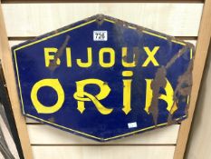ANTIQUE DOUBLE SIDED ENAMEL SIGN BIJOUX ORIA (FRENCH JEWELLERY) 55 X 40CM