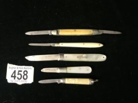 VINTAGE FRUIT KNIVES INCLUDES TWO HALLMARKED SILVER AND MOTHER OF PEARL