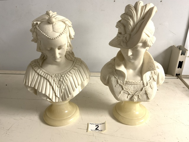 TWO CLASSICAL BUSTS BY ARNALDO GIAMELLI, 27CM.