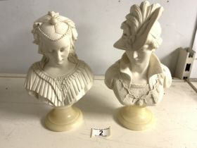 TWO CLASSICAL BUSTS BY ARNALDO GIAMELLI, 27CM.