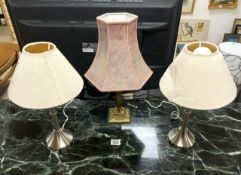 THREE METAL TABLE LAMPS