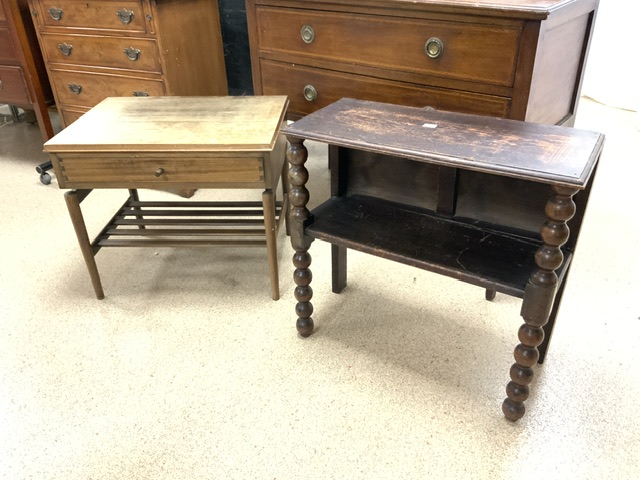 MAHOGANY TWO DRAW CHEST WITH A SMALL TWO SHELF UNIT WITH BOBBIN SUPPORTS ALSO MID-CENTURY SINGLE - Image 2 of 5