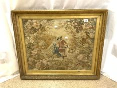 FRAMED AND GLAZED TAPESTRY WORK OF A CLASSICAL SCENE 90 X 76CM