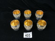 SET OF SIX RUSSIAN VODKA SHOT CUPS ALLOY AND COPPER MOSCOW 1960s