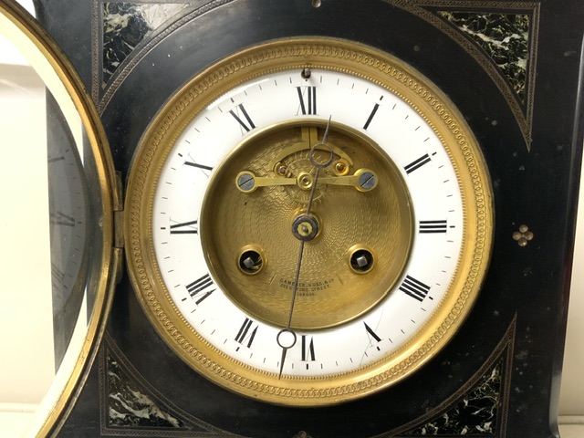 GAMERER.KUSS & CO OXFORD ST LONDON SLATE AND MARBLE MANTEL CLOCK PENDULUM AND KEY PRESENT 28CM - Image 2 of 5