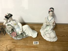 TWO DECORATIVE PORCELAIN GEISHA GIRLS 22CM