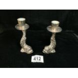 PAIR OF VINTAGE SILVER-PLATED AND BRASS DOLPHIN CANDLESTICKS BY F.ADELA & SONS OF MALTA 13CM