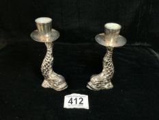 PAIR OF VINTAGE SILVER-PLATED AND BRASS DOLPHIN CANDLESTICKS BY F.ADELA & SONS OF MALTA 13CM