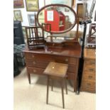 VINTAGE MAHOGANY DRESSING TABLE WITH MIRROR ALSO WOODEN JARDINERE STAND AND WOODEN MAGAZINE RACK