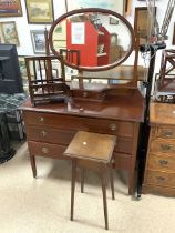 VINTAGE MAHOGANY DRESSING TABLE WITH MIRROR ALSO WOODEN JARDINERE STAND AND WOODEN MAGAZINE RACK