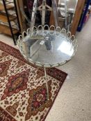 METAL FOLDING TABLE WITH MIRRORED TOP AND TRIPOD LEGS