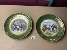 TWO CAPODIMONTE DECORATIVE PLATES (LES ADIEUX DE FORTAINEBLEAU AND COMBAT DE HEILSBERG) 30CM