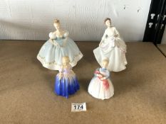 FOUR ROYAL DOULTON FIGURINES 'THE RAG DOLL' HN2142, 'MARIE' HN1370, 'CAROL' HN2961 AND 'FIRST DANCE'