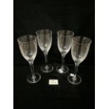 FOUR LALIQUE ANGEL DRINKING GLASSES SIGNED TO BASE 21CM