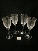 FOUR LALIQUE ANGEL DRINKING GLASSES SIGNED TO BASE 21CM