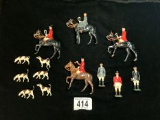 QUANTITY OF BRITAINS LEAD HUNTING FIGURES, INCLUDING HOUNDS, HORSES AND RIDERS