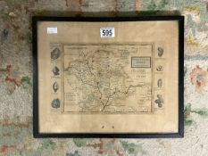 ANTIQUE MAP WORCESTERSHIRE BY H.MOLL GEOGRAPHER FRAMED AND GLAZED 40 X 33CM