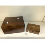 VICTORIAN BURR WALNUT WRITING SLOPE WITH A SMALLER VICTORIAN BOX (A PRESENT FROM BRIGHTON)