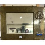 ART NOUVEAU BRASS SURROUND WALL MIRROR RETAILED BY GOODYER’S REGENT ST LONDON 60 X 46CM