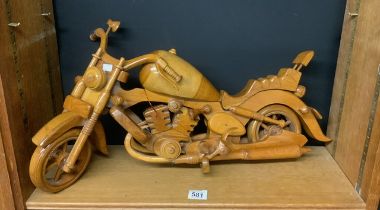 LARGE WOODEN MODEL OF A HARLEY DAVIDSON MOTORCYCLE 76CM