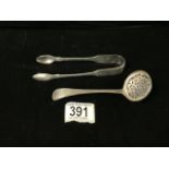 PAIR OF GEORGE III HALLMARKED SILVER SUGAR TONGS DATED 1819 BY RICHARD BRITTON 14.5CM WITH A