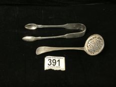 PAIR OF GEORGE III HALLMARKED SILVER SUGAR TONGS DATED 1819 BY RICHARD BRITTON 14.5CM WITH A