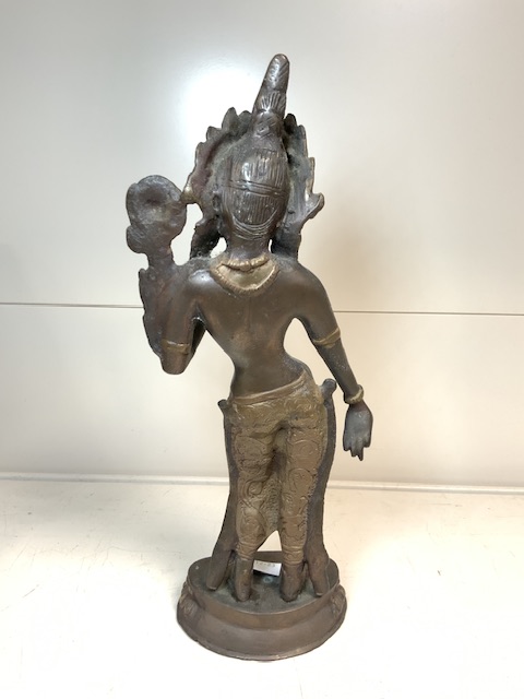 EASTERN BRONZE & PARCEL GILT FIGURE OF A FEMALE DEITY, 30CM - Image 3 of 4