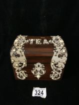 ANTIQUE TEA CADDY MADE FROM COROMANDEL DECORATED WITH METAL WORK AND CABOCHONS