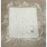 AN EDWARDIAN EMBROIDERED SHAWL WITH FRAYED EDGES IN DECORATIVE PRESENTATION BOX (NOT ORIGINAL BOX)