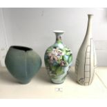 THREE PIECES OF STUDIO POTTERY; MINK LONG, PAULA ALMEIDA AND ONE OTHER.