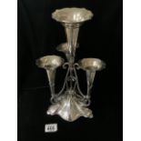 JAMES DIXON SILVER-PLATED EPERGNE, FOUR TRUMPET SHAPED VASES