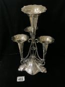 JAMES DIXON SILVER-PLATED EPERGNE, FOUR TRUMPET SHAPED VASES